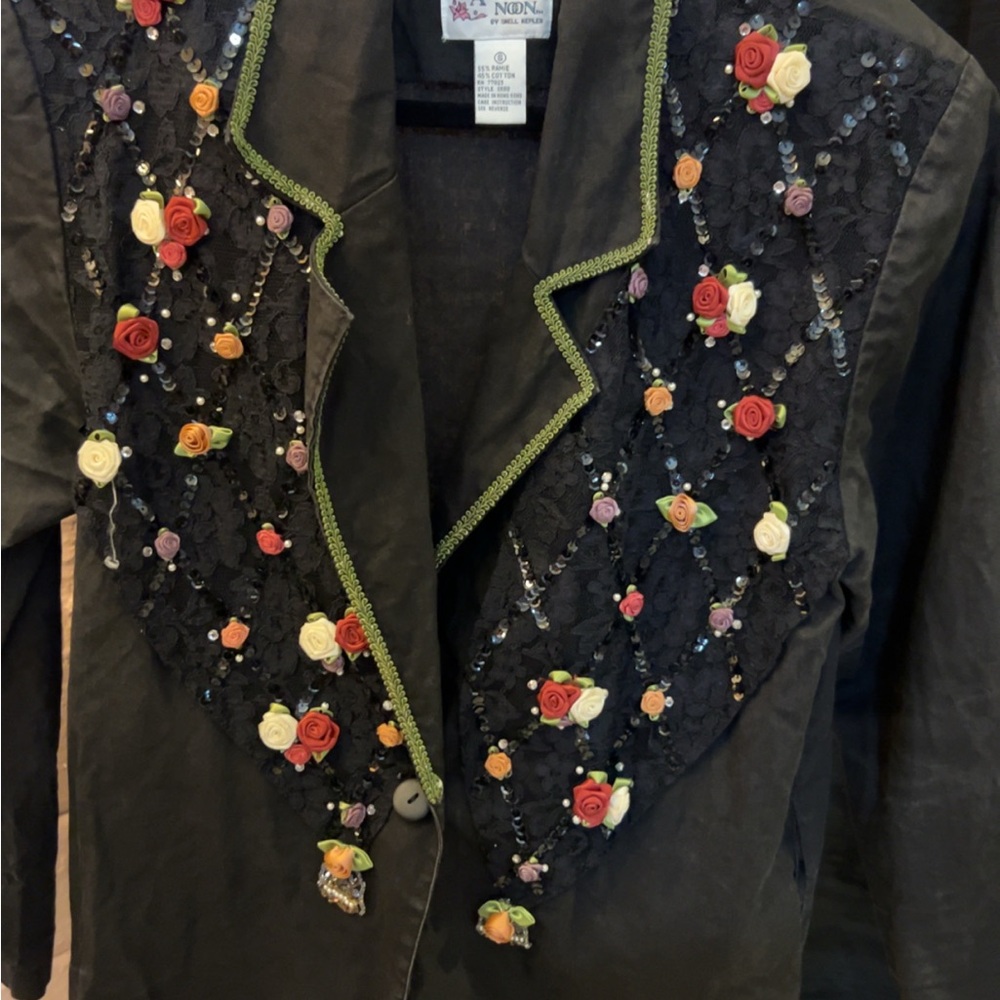 Embroidered 80’s Vintage Floral Black Jacket